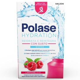 Polase Hydration, Integratore Alimentare Sali Minerali con Magnesio e Potassio e Vitamina C, Per la Tua Attività Fisica, Reidrata e Reintegra, Senza Glutine, Gusto Lampone, 12 sticks​