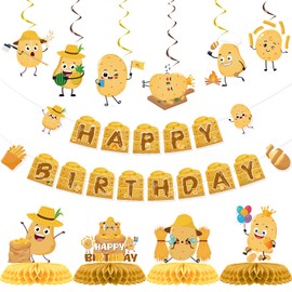 Lovarywow Potato Birthday Party Decorations - 12PCS Potato Banners with Hanging Swirls Decoration Vegetable Chip Theme Honeycomb Centerpieces Decor Supplies
