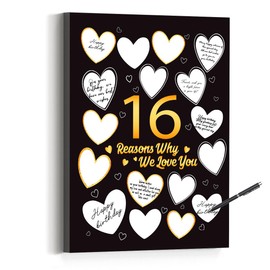 16 Reason Why We Love You,16th Birthday Wall Decor,Sweet 16 Birthday Gifts for Girls Boys,Guest Canvas 16th Anniversary or Birthday Party Favors Decoration-11x15 Inches