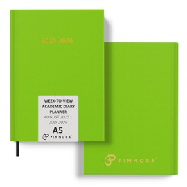Pinnora A5 Light Green Academic Diary 2025-2026 Week to View, Hard Cover, August - July Dated Academic Planner, Ideal Student & Teacher Planner 2025-26, University, Revision, Study, To-Do Lists