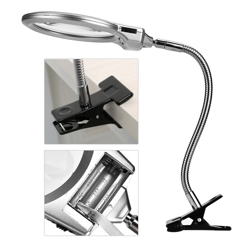 Desk Clip Clamp Flexible Magnifier Adjustable LED Magnifying Glass Jewelry