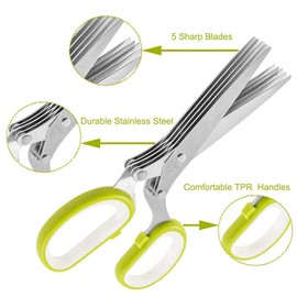Herb Scissors, Multipurpose Kitchen Shears 5 Stainless Steel Blade with Safety Cover, Cleaning Comb and Herb Stripping Tool (Green)