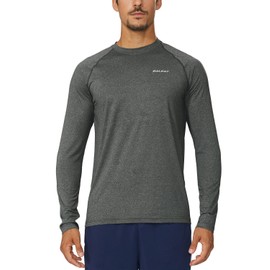 BALEAF Men's Long Sleeve Running Shirts Athletic Workout T-Shirts UV Fishing Grey Heather Size L