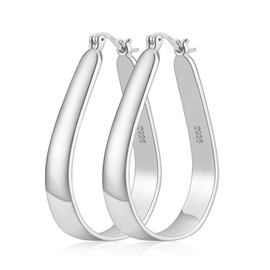 DORANA 925 Sterling Silver Hoop Earrings for Women Large Oval Hoop Earrings Lightweight Hypoallergenic Big Silver Hoop Earrings Chunky Thick Hoops Jewelry Gifts 30/40/50mm