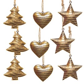 Logbuch-Verlag 9 Christmas Pendants Metal Gold Bronze Star Heart Tree 5 cm Tree Decoration Christmas Decoration