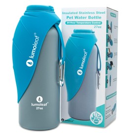 LumoLeaf Insulated Dog Water Bottle 27 oz Stainless Steel - Keep Water Cool or Warm, Portable Pet Water Bowl for Travel, Wide Mouth for Easy Ice Filling & Cleaning