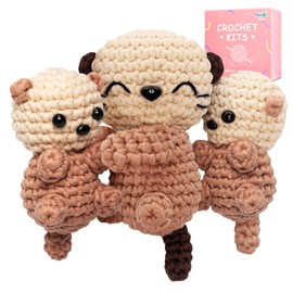 Mewaii Crochet Kit for Beginners, Crochet Starter Kit with Step-by-Step Video Tutorial, Crochet Animal Complete Kit with 40%+ Beginner-Friendly Yarn for Adults Kids (Sea Otter Family 3 Packs)