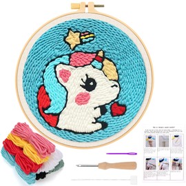 JSRQT Punch Needle Kit for Beginners Needle Punch Starter Kits with Unicorn Pattern Handcraft DIY Embroidery Kit DIY Punch Needle Craft with Instructions Punch Needle Hoop Kit for Kids Adults Craft