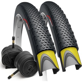 Fincci Gravel Bicycle Tyres 700x38c - Pair Foldable Tires 28 inch with 1mm Nylon Protection and 2x Inner Tube 40-622 Schrader Valve, 60 TPI for Electric, Hybrid, Mtb, Road and Touring Bikes Pack of 2