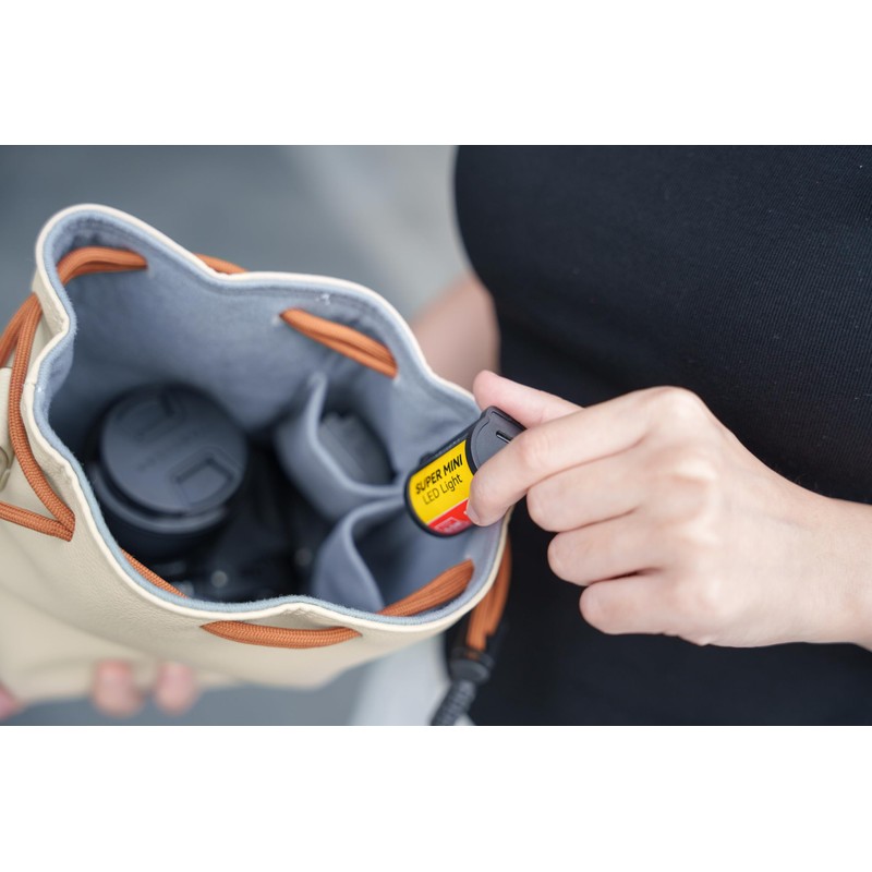 TTArtisan Leather Style Drawstring Lens Bag - Beige with Brown