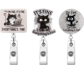 3pcs Llavero retráctil resistente,soporte de credencial con clip retráctil,soporte para insignia de trabajo,Clip de documento para profesor,identificación,Escolar y de Oficina (I'M FINE)