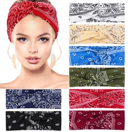 Apricitie 8 Pieces Women's Wide Elastic Boho Headband Criss Cross Paisley Print Hair Band Yoga Sports Headbands