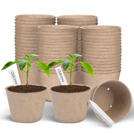 ARGCONNER Peat Pots, 60 Pack Plant Starter Round Nursery Pot with Drainage Holes, Garden Germination Seedling Pots with 30 Plant Labels (4 Inch)