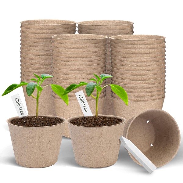 ARGCONNER Peat Pots, 60 Pack Plant Starter Round Nursery Pot