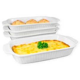 dingdaer Small Au Gratin Baking Dish 9 x 6 , Set of 4, 23 Oz Ceramic Casserole Dishes with Handles, for Oven Roasting, Au Gratin Pans Set for 1 or 2 person servings, Lasagna, Pie, Gratin, for Kitchen and Home