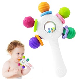 Beißspielzeug Baby ab 3 Monate, Baby Rassel Spielzeug, sensorische Beißring-Spielzeuge, Montessori-Frühbildungs Motorikspielzeug, Babyspielzeug für Babys von 3-6 Monaten (Weiß)
