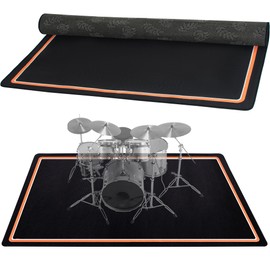 Drum Rug, 4 Ft x 5 Ft Drum Mat Drum Carpet Music Rug with Non-Slip Bottom, Soundproof Electrical Drum Pads for Drummers, Orange and White Border