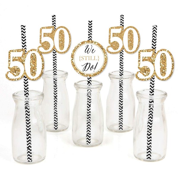 We Still Do - 50th Wedding Anniversary - Paper Straw Decor - Anniversary Party Striped Decorative Straws - Set of 24
