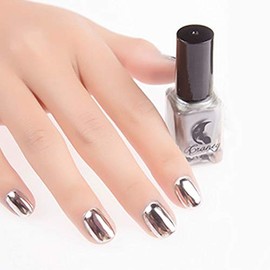 Esmalte de uñas gLoaSublim 6 ml metálico chapado en cromo efecto espejo Sexy Nail Art Polish Manicure Tool  Base transparente, Plateado               
