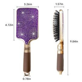 Fshion Handmade Massage Air Cushion Purple Crystal Paddle Brush,Premium Bling Hair brush,Rhinestone Detangle Hair Comb For Women