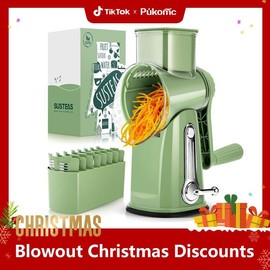 SUSTEAS Rotary Vegetable Chopper - 5 Blades, Suction Base, Handle, Bonus Blade Organizer, Kitchen Slicer, Practical Mother's Day Gift.