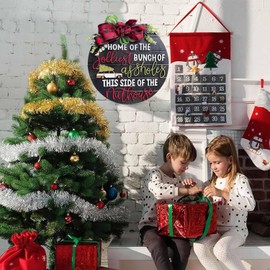 Svnntaa Hanging Christmas Sign Wood Christmas Welcome Door Sign Home of The Jolliest Bunch of Assholes National Lampoon's Christmas Vacation Holiday Decor Wooden Wreath (3D Black)