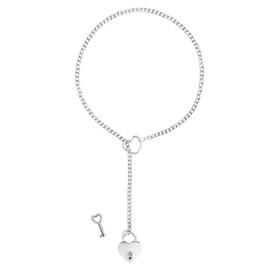 Mikovivi Heart Slip Chain Necklace, Punk Chain Necklace Woman Heart Lock and Key Necklace Heart Ring Choker Adjustable Lariat Y-shape Necklace for Teen Girls Gifts Stuff Party Jewelry(Gray)