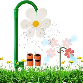 Crazy Daisy Sprinkler - 360° Rotating Dancing Flower Water Sprinkler for Lawn & Garden, Fun Irrigation Tool for Yard Watering Kids & Pets Playing, Durable Plastic Base with Vibrant Design (White)