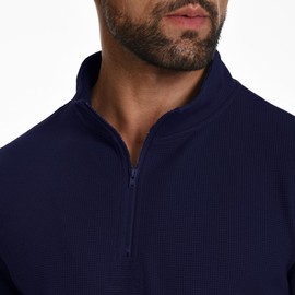 H HYFOL Mens Sweatshirt Waffle American Flag USA Patriotic Graphic Quarter Zip Stand Collar Casual Pullover(Navy Blue, XX-Large)