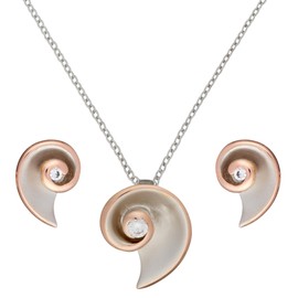 Silverly 14K Rose Gold-Plated .925 Sterling Silver Cubic Zirconia Spiral Earrings Necklace Set, 46cm