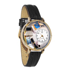 Whimsical Watches Accountant Black Padded Leather and Goldtone Unisex Quartz Watch with White Dial Analogue Display and Multicolour Leather Strap G-0610005