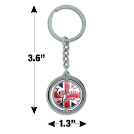 Queen Elizabeth II God Save The Queen Keychain Spinning Round Chrome Plated Metal