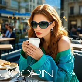 Joopin Big Sunglasses Trendy Rectangle Elegant Gradient Green Shades for Women Ladies Large Sun Glasses Polarized UV Protection Rhinestone Shady Rays