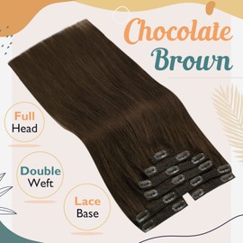 Ve Sunny Human Hair Clip in Hair Extensions #4 Chocolate Brown Real Hair Extensions Clip in Human Hair Brown Natural Hair Clip in Extensions 120g 7pcs 22inch