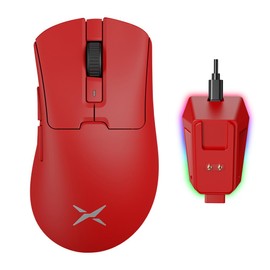 DeLUX Ergonomic Gaming Mouse Wireless M900PRO, 8000Hz Polling Rate, 63g Lightweight, PAW3395 Sensor, 26000DPI, Huano Switch, with Magnetic Charging Station (Red)