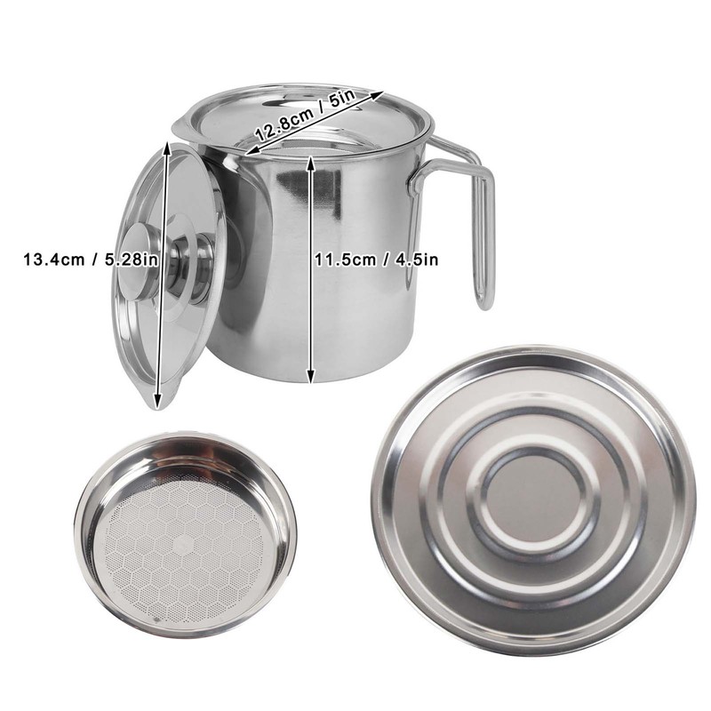 Stainless Steel Oil Filter Pot with Handle Kitchen Grease Container