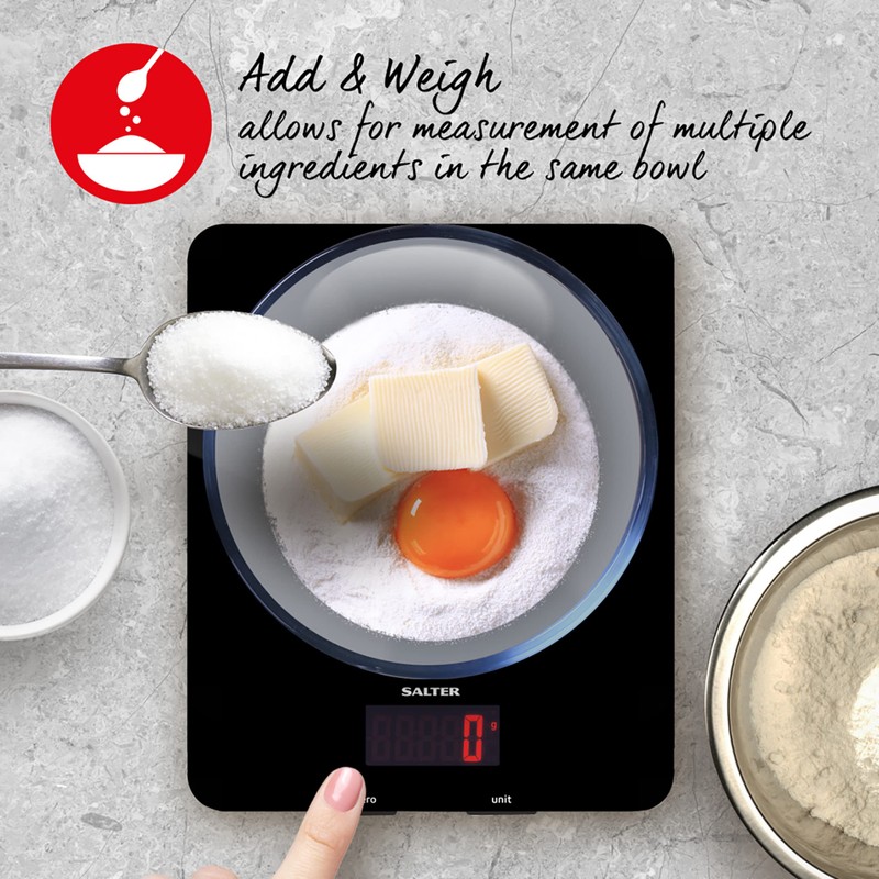 Salter 1150 BKDR Digital Kitchen Scales, Stylish Glass Design, Cooking