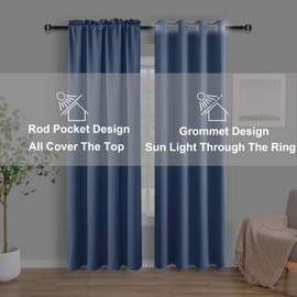 Hiasan Thermal Insulated Blackout Curtains 45 Inches Length, Rod Pocket Privacy Protection Room Darkening Window Curtains 2 Panels, 52 Inches Width, Haze Blue