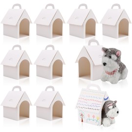 HSchumann 30 Pcs Dog Party Favor Boxes, White Dog House Shaped Treat Gift Boxes with Holes, Foldable with Handle for Back to School Parties, Puppy Pet Adoption, Kids DIY Crafting, Birthday Supplies