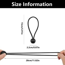 12 PCS Bungee Cords with Balls, Tarpaulin Bungee Balls, Ball Bungee Cords, Tarpaulin Fasteners, For Marquees, Tents Banners, Tent Poles, Flag Poles, Camping Tarp(Black)