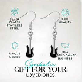 Electric Guitar Earrings for Women – Silver-Plated Stainless Steel Music Jewelry with Fish Hook Backs – Dangle Earrings Featuring Crystal Accents – Gift for Band Members, Musicians, Jazz Lovers