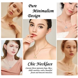Flyow S925 Sterling Silver Crescent Moon Pendant Necklaces for Women Girls with 18 Inches + 2 Inches Adjustable Chain Birthday Christmas Gifts