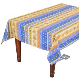 60x96" Rectangular Monaco Blue Cotton Coated Provence Tablecloth by Le Cluny