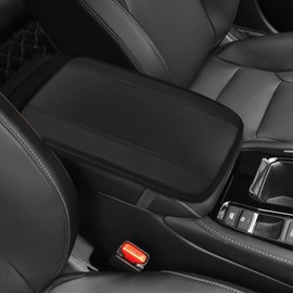 Car Armrest Storage Box Mat, Car Arm Rest Cover, Waterproof Armrest Cover Center Console Mat, Fiber Leather Embossing Car Center Console Accessories Fit for Most Cars (Black/12.6X 7.2 Inch)