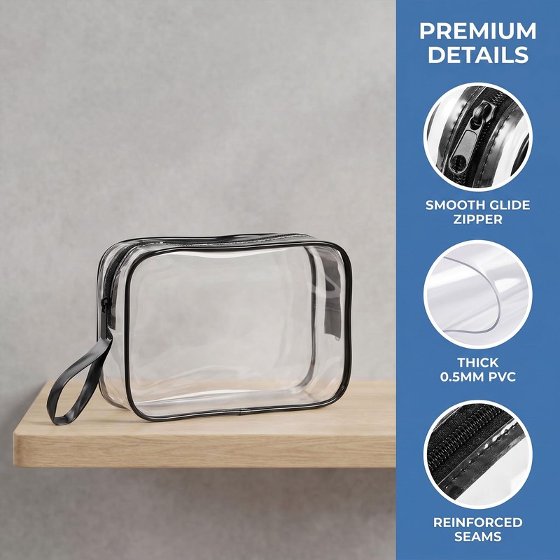 3 Pezzi Busta Trasparente per Liquidi, 20x15x6,5cm Beauty Case Trasparente