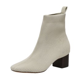 CUSHIONAIRE Women's Neely Stretch bootie +Memory Foam and Wide Widths Available, Ivory 8.5