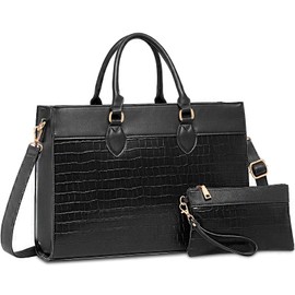 Laptop Bag for Women 15.6 inch Work Tote Bags for Women Waterproof Large Capacity Classy Leather Computer Bag Business Office Briefcase Bag with Clutch Purse Black