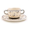 Original Bunzlauer Keramik Soup Cup with Saucer (Bouillon Bowl), 0.26 Litres in Decor 111
