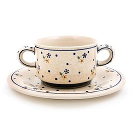 Original Bunzlauer Keramik Soup Cup with Saucer (Bouillon Bowl), 0.26 Litres in Decor 111