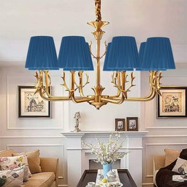 Beufee 6Pcs Blue Fabric Lamp Shades Replacement, Clip On Chandelier Lamp Shades Small Lampshades for Table Lamps Crystal Chandelier Wall